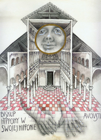 Henryk Waniek z teki Filozofy, Biskup Hippony, rysunek
