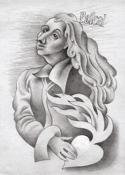Henryk Waniek z teki Filozofy, Blaise Pascal, rysunek