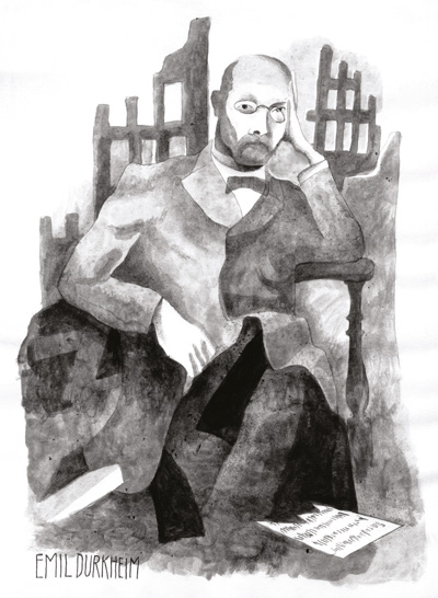 Henryk Waniek z teki Filozofy, Emil Durkheim, rysunek