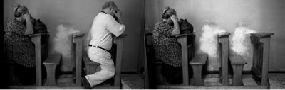 Robert Kaja, Wytarcia, ślady po modlących się,  fotografia – wprowadzenie do instalacji Dodatni - ujemny. Ślad
